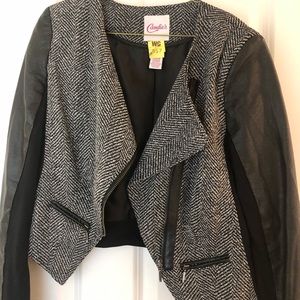 Faux leather hounds tooth moto jacket